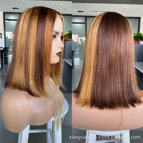 Wholesale Brazilian Unprocessed Natural Ombre Curly Bob Glueless Transparent HD Full Lace Front 100% Virgin Human Hair Wigs